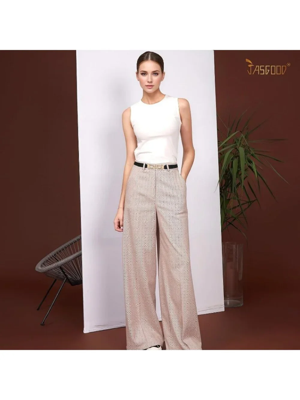 Women's Black & Brown Retro Elastic Skinny Stretch Belt 2-Pcs With Gold Buckle